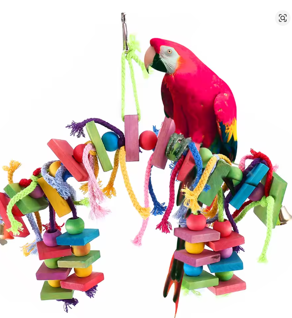 Parrot Chew Toy Multicolored Wooden Cotton Rope Birds Toy Bite Bridge Parrot Foraging Tearing Cockatiels Training Hang Swings