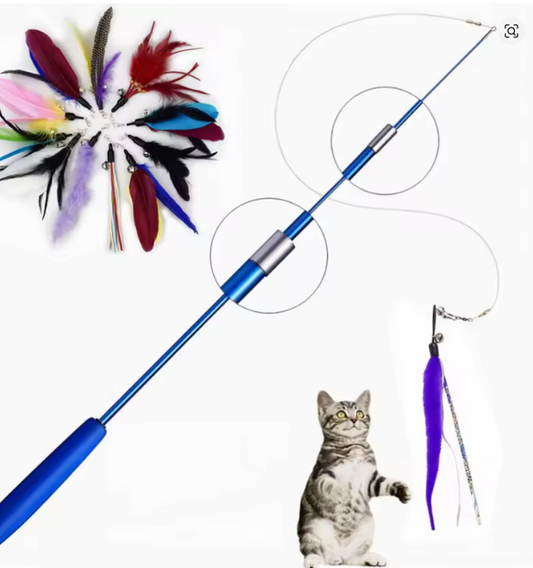 Cat Teaser Wands Three-section Telescopic Fishing Pole Wand Kitten Funny Catcher Teaser Stick Rod Interactive Stick Teaser Toys